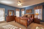 Main Level Master Bedroom with King Bed, View, Private Bath, Deck Access, & Walk in closet